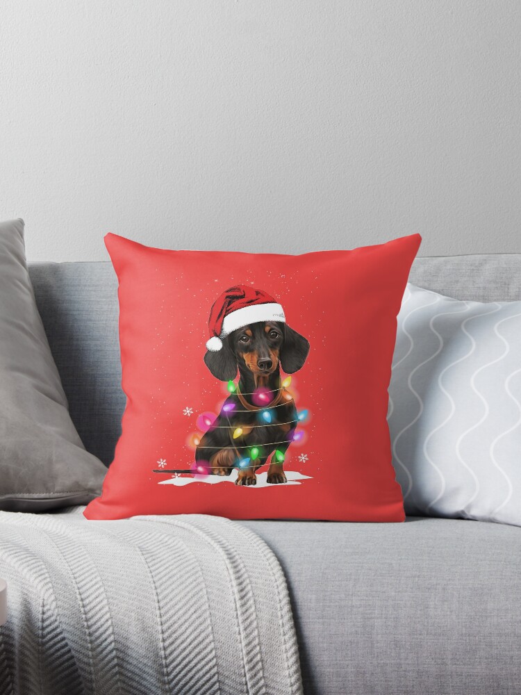 Dachshund Christmas Lights With Snow Sweater Pillow for Sale by  DogsHearted