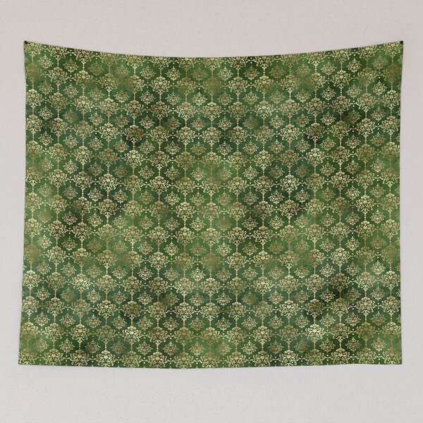 Item preview, Gold foil damask on a green background design designed and sold by AnnieHochmann.