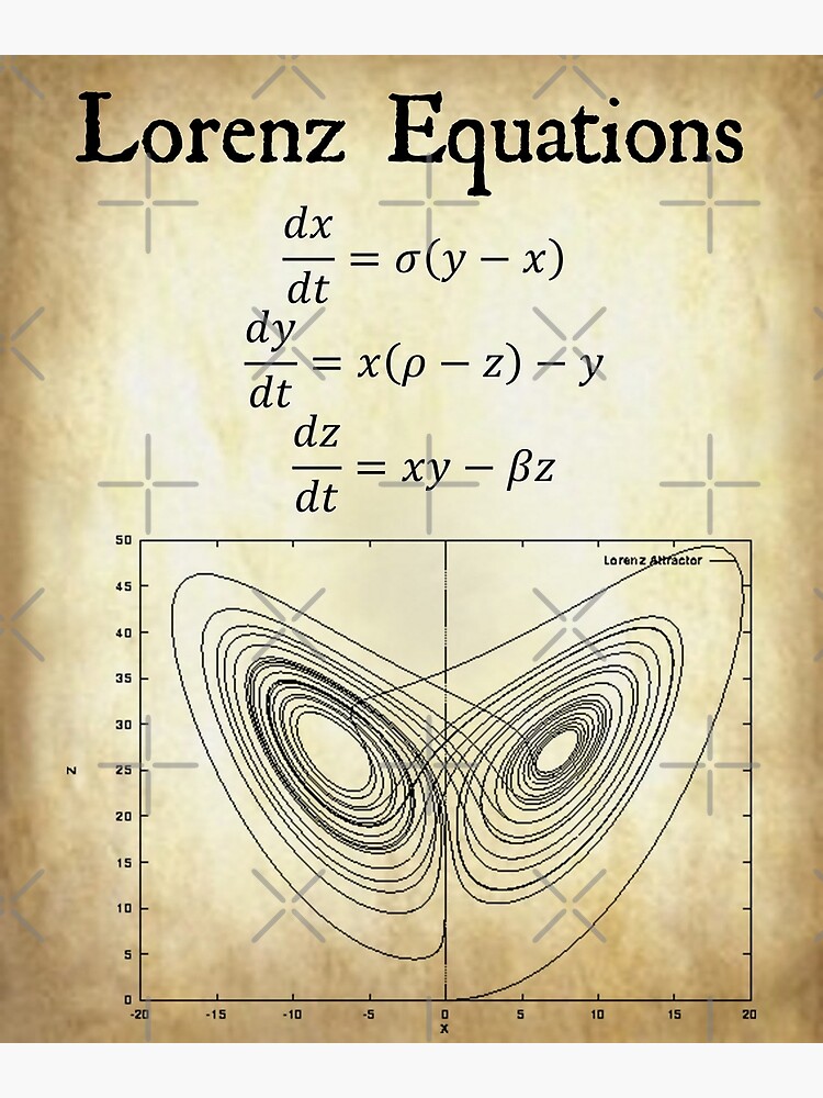 Disover Lorenz Equations Butterfly Effect Chaos Theory Vintage Math Physics Design on Parchment Background Premium Matte Vertical Poster