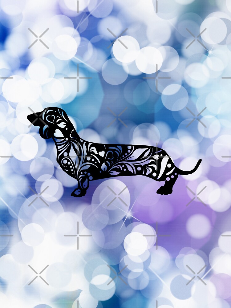 Blue Purple Glittering Dachshund Mandala by tribbledesign