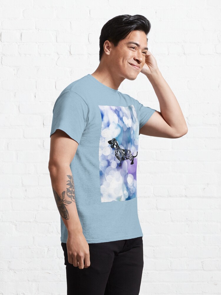 Alternate view of Blue Purple Glittering Dachshund Mandala Classic T-Shirt