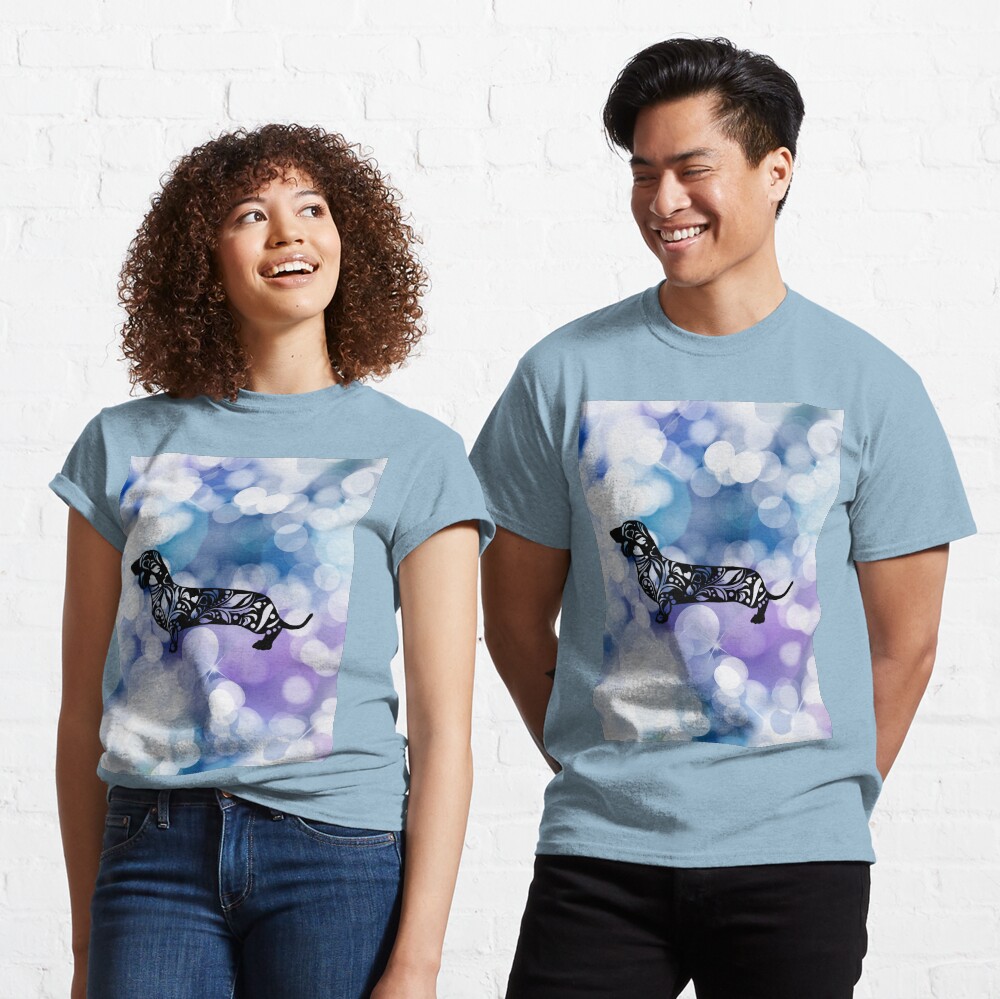 Blue Purple Glittering Dachshund Mandala Classic T-Shirt