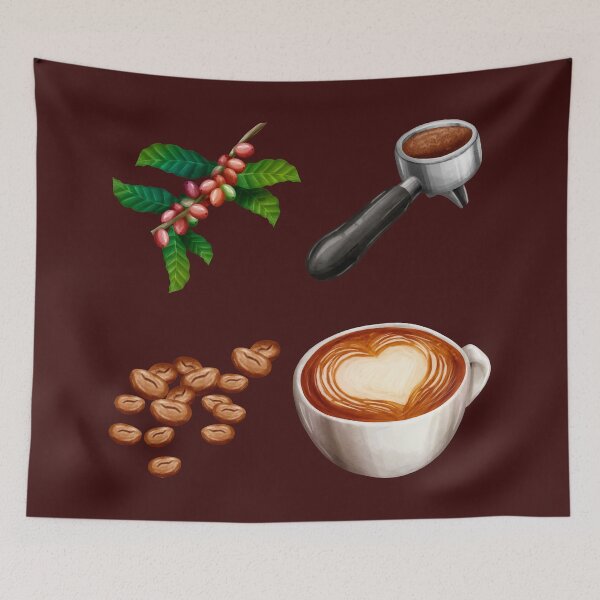 Item preview, Assorted Coffee Elements Pack - Coffee Fruit, Coffee Beans,  Portafilter and Caffe latte designed and sold by Alicia Chee.