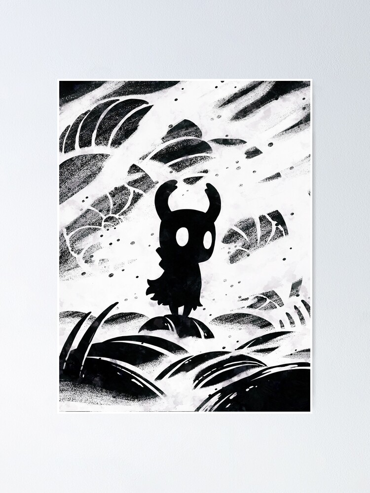 Thumbnail 1 of 3, Poster, Black and White Hollow Knight designed and sold by Saikishop.