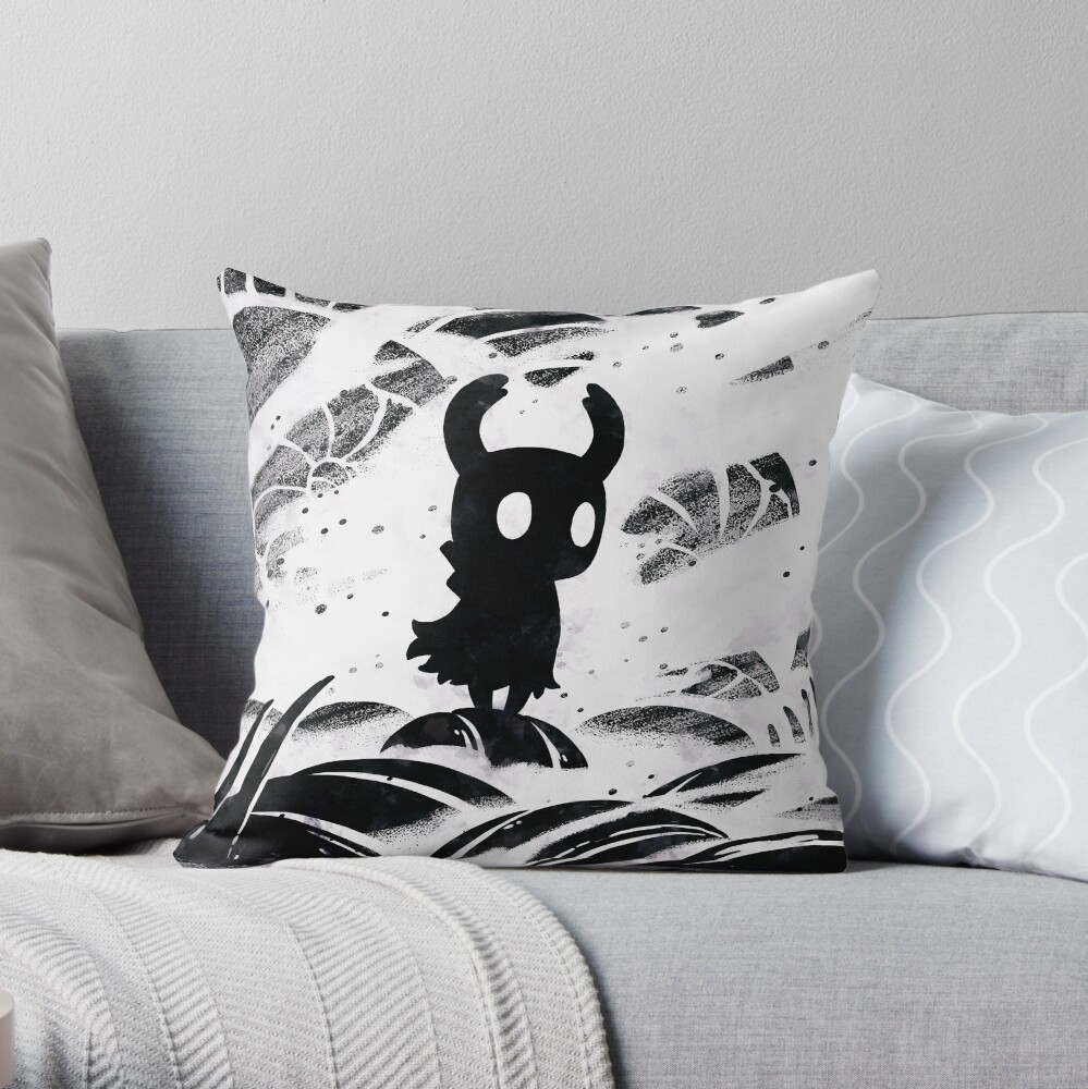 Black and White Hollow Knight Throw Pillow