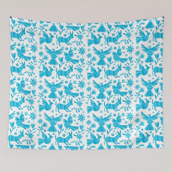 Item preview, otomi, cyan otomi texture, mexican otomi, mexican art, mexican craft, mexican folk, otomi texture, mexican pattern, flowers, birds, animals, blue otomi texture,  designed and sold by Terevela.