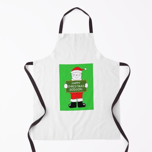 Item preview, Happy Christmas Godson Cartoon Cat in Santa Outfit designed and sold by KateTaylor.