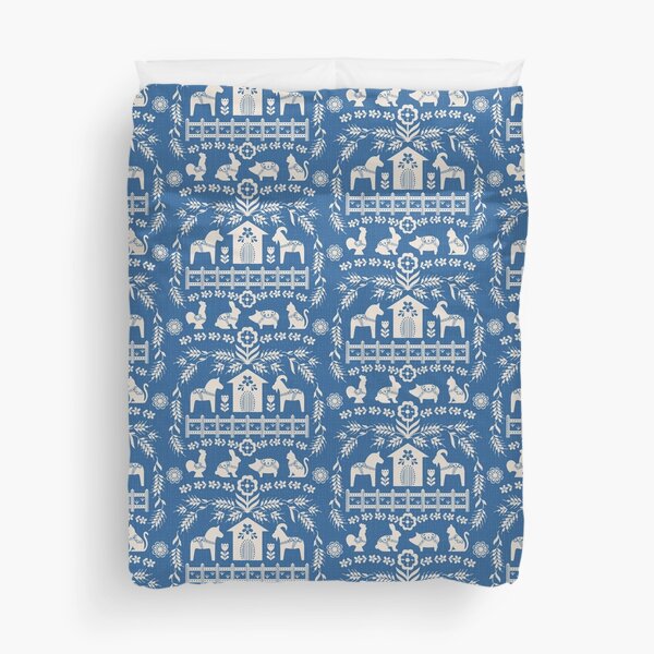 Dala Farm in Blue Duvet Cover