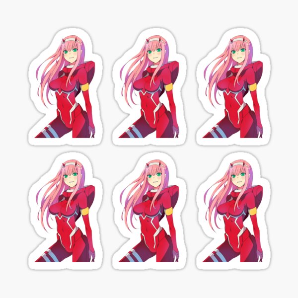 Zero Two from Darling in the Franxx. Best waifu sweet anime girl, Pack of stickers on White background. Sticker