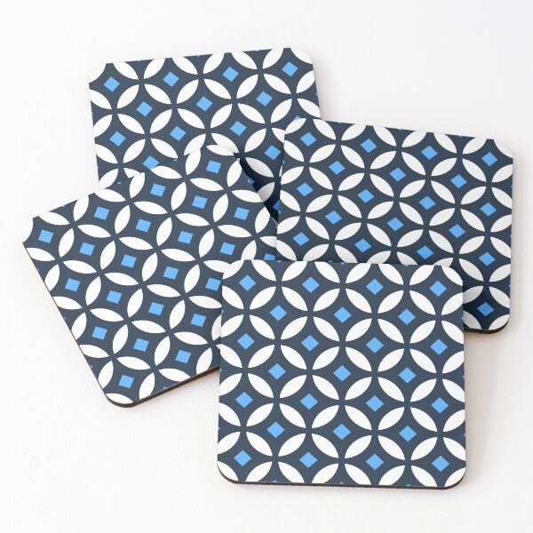 Item preview, Navy Blue & White Circulare Lattice Pattern stars & diamonds designed and sold by ImageNugget.