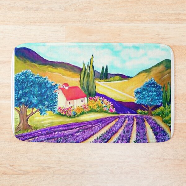 Item preview, Cottage in lavender field gouache painting designed and sold by horseaddicted.