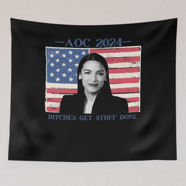 Item preview, AOC 2024 Alexandria Ocasio-Cortez Bitches Get Stuff Done American Flag Democrat Progressive designed and sold by RKSDesigns.