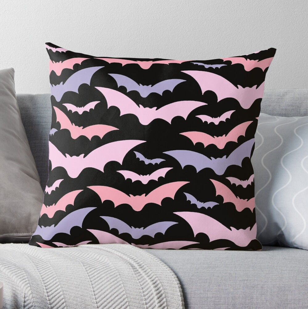 Pastel goth pink bats spooky Throw Pillow by GriffyPrints