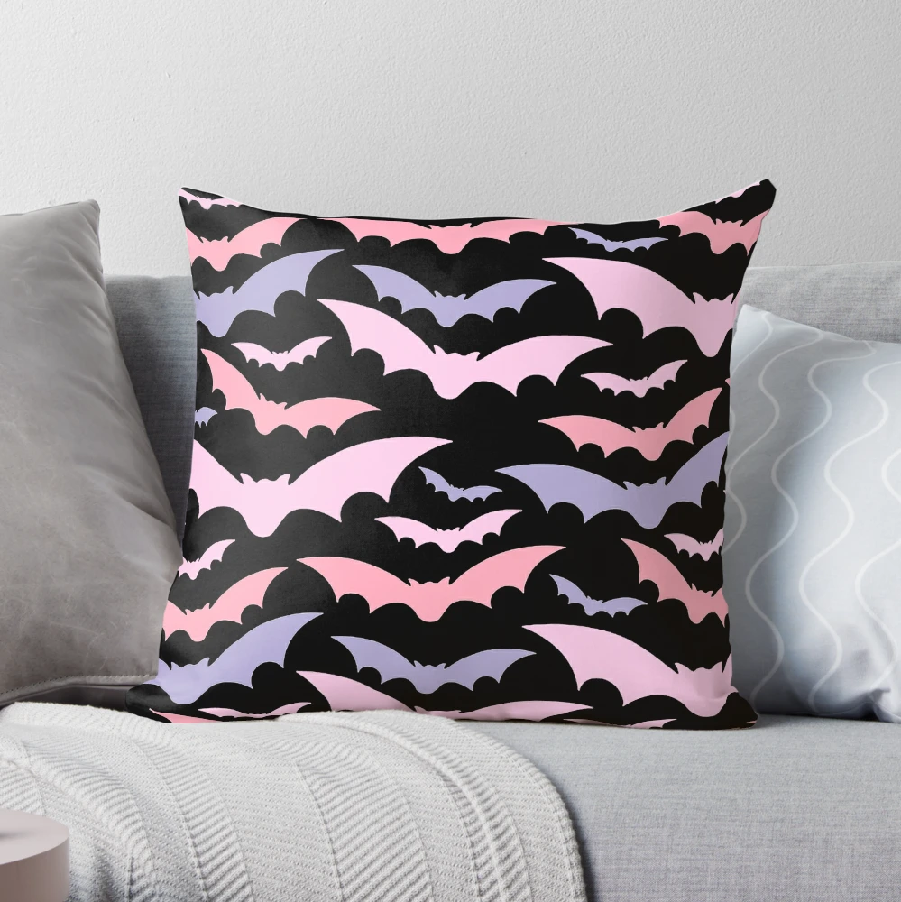 Pastel goth pink bats spooky Throw Pillow by GriffyPrints