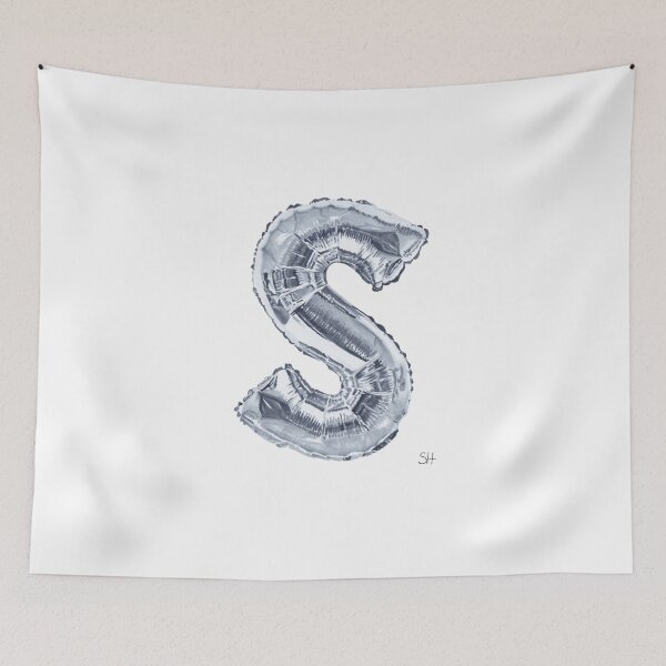 Item preview, S balloon ink drawing - helium letter marker pen illustration designed and sold by sarahas.