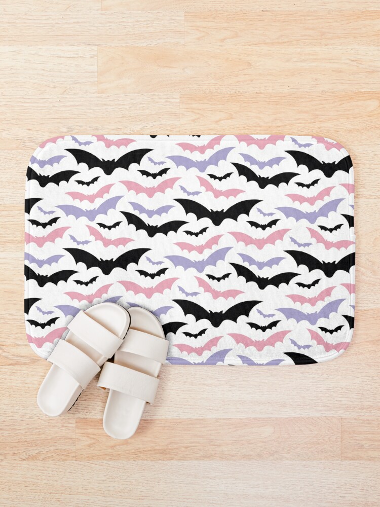 Pastel Goth Pink With Flying Bats Decorative Bath Mat Spooky 