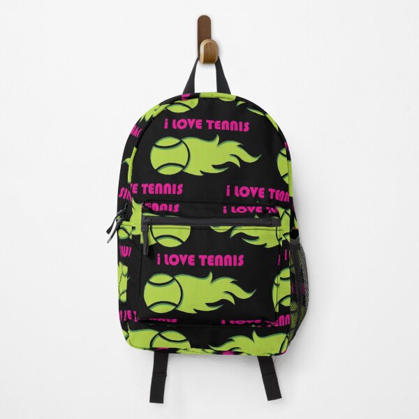Item preview, I love tennis with fuming tennis balls on black background designed and sold by EvieWoj.