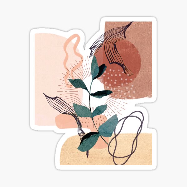 Item preview, Eucalyptus Watercolor Branch Abstract Tropical Boho Minimalist Art with warm earthy tones and pastel colors with solid and soft gradient shapes VII designed and sold by AbstractTrace.