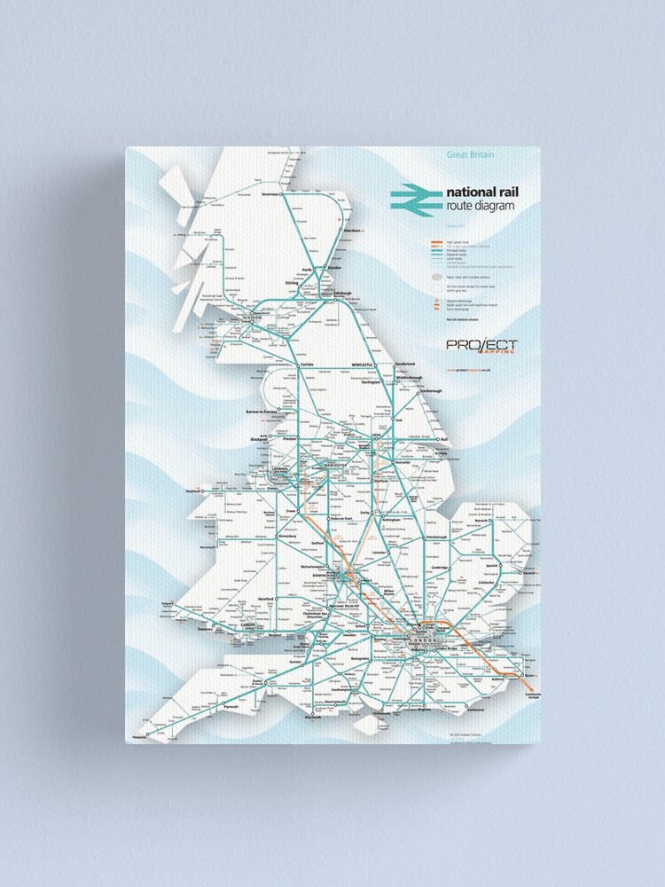 Alternate view of Great Britain train rail route map Canvas Print