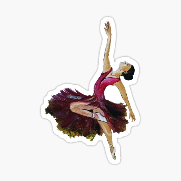 Oil painting of a ballerina dancing under the clear sky and on beautiful bushy grass. Sticker