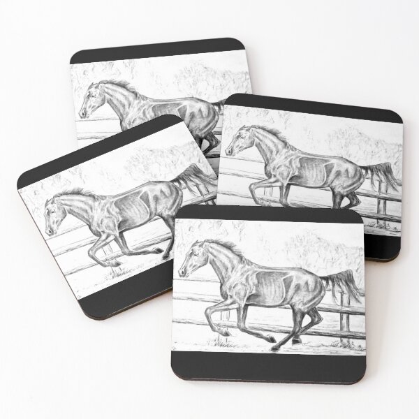 Item preview, Thoroughbred horse galloping graphite drawing designed and sold by horseaddicted.