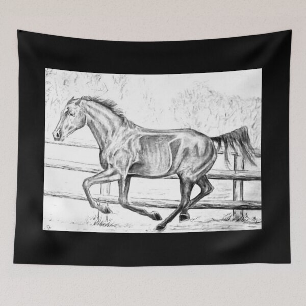 Item preview, Thoroughbred horse galloping graphite drawing designed and sold by horseaddicted.