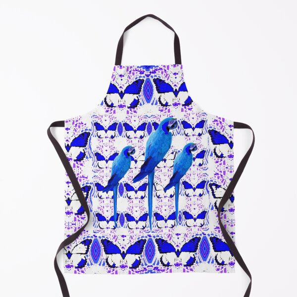 Item preview, TROPICAL BLUE PARROTS ON WHITE-BLUE BUTTERFLIES PATTERN ART designed and sold by sharlesart.