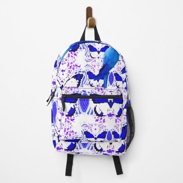 Item preview, TROPICAL BLUE PARROTS ON WHITE-BLUE BUTTERFLIES PATTERN ART designed and sold by sharlesart.