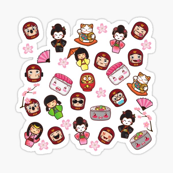 Kawaii Daruma Geisha Japanese Cute Pattern Sticker
