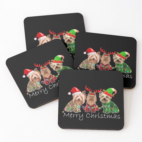 Item preview, Funny Three Yorkshire Terrier Plaid Leopard Merry Christmas designed and sold by BrockSly.
