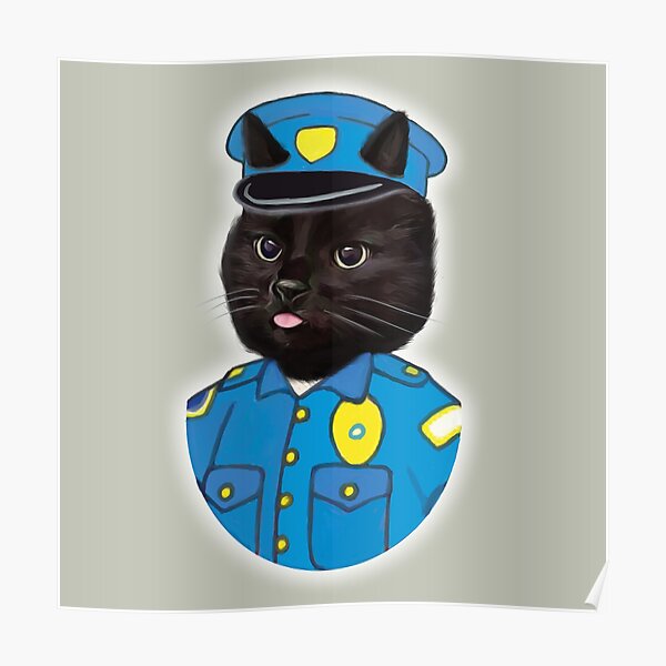 Cat and Dog in Police Uniform Charcoal Drawing Art Prints 