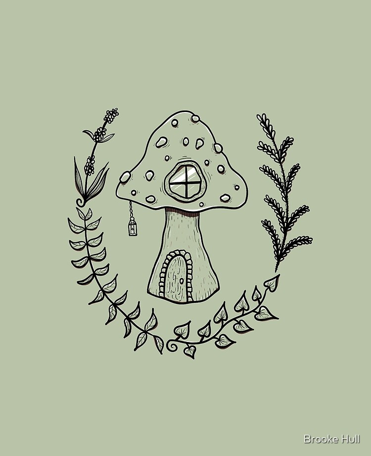 Cottagecore Mushroom House Illustration 