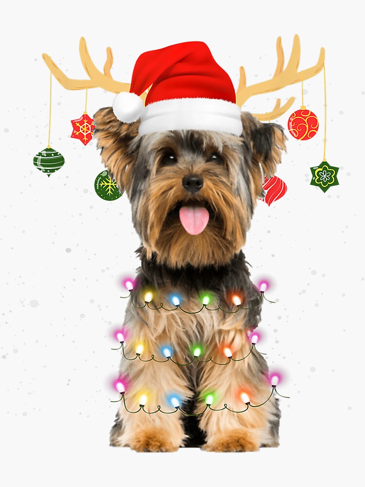 Santa Yorkie Terrier Dog Gorgeous Reindeer Light Christmas T-Shirt Santa Yorkie Terrier Dog Gorgeous Reindeer Light Christmas T-Shirt