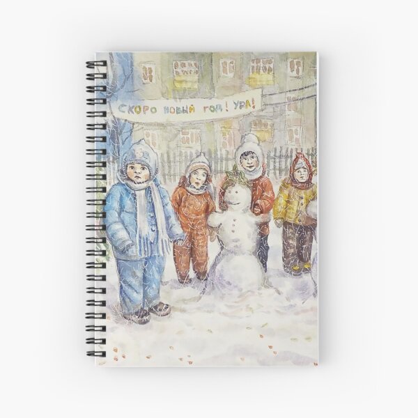 Item preview, watercolor drawing of happy children playing snowballs designed and sold by dezartmotion.