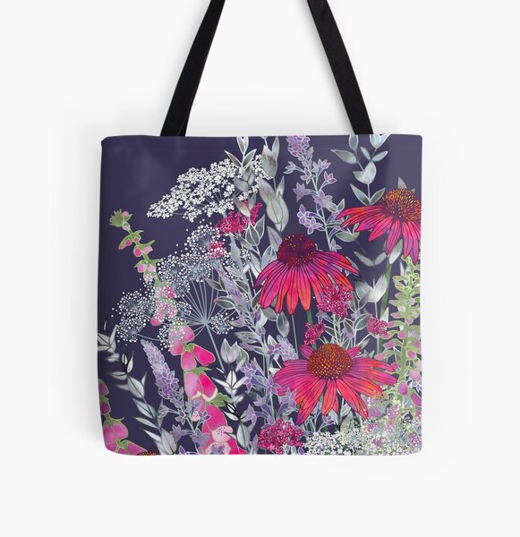Pink Flower Garden - Echinacea Flowers, Foxgloves & Ammi All Over Print Tote Bag