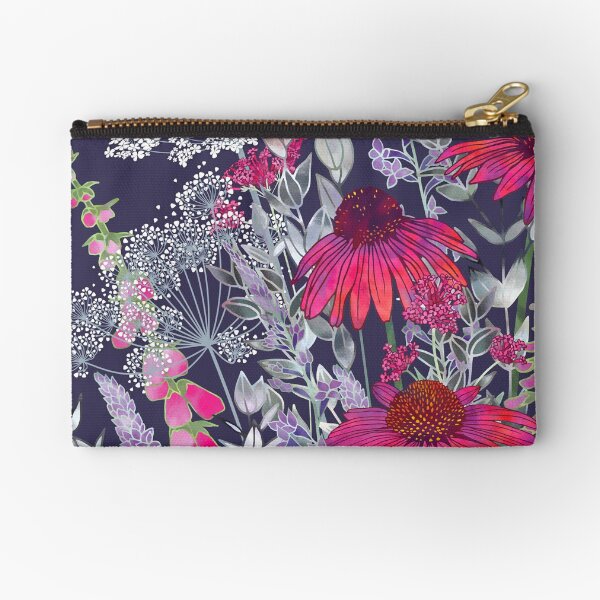 Pink Flower Garden - Echinacea Flowers, Foxgloves & Ammi Zipper Pouch