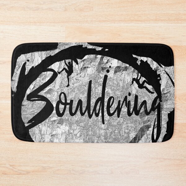 Item preview, Bouldering lettering with climbing in front of a silver gray rock wall - bouldering gift designed and sold by MadandMean.