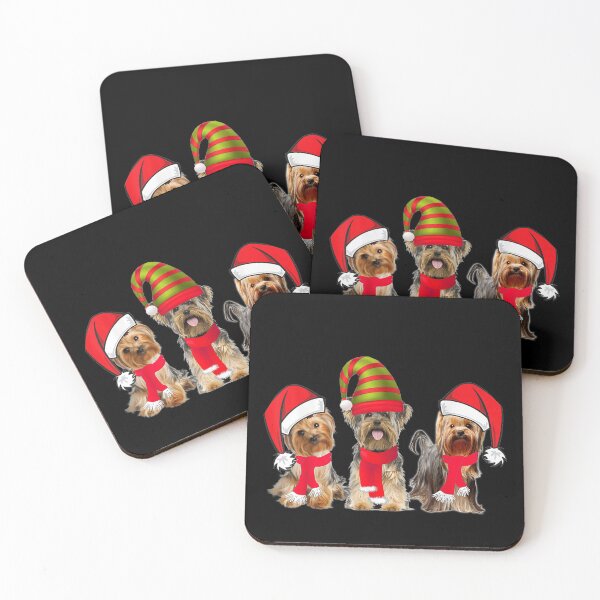 Item preview, Three Yorkshire Terriers Reindeer Santa Hat Christmas Gift designed and sold by BrockSly.