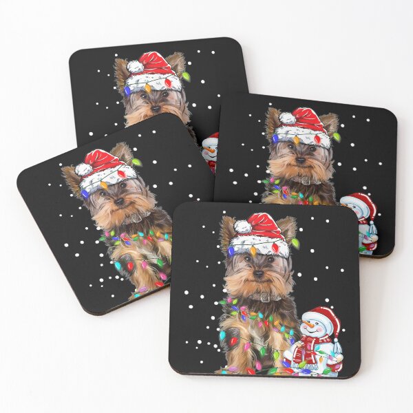 Item preview, Yorkshire Terrier Christmas Santa Hat Xmas Lights Yorkie Dog designed and sold by BrockSly.