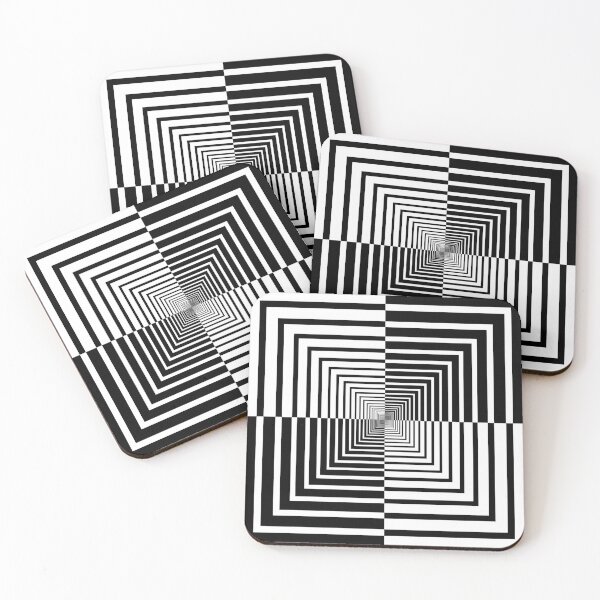 Squares, Op art, short for optical art, is a style of visual art that uses optical illusions Coasters (Set of 4)