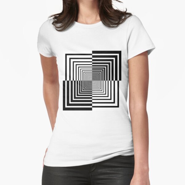 Squares, Op art, short for optical art, is a style of visual art that uses optical illusions Fitted T-Shirt
