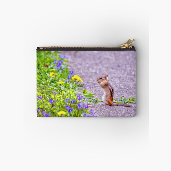 Item preview, Chipmunk gasps in delight at spring flowers designed and sold by Susan Sheldon.