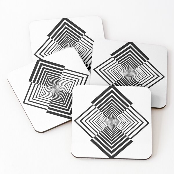 Rhombus, Squares, Op art, short for optical art, is a style of visual art that uses optical illusions Coasters (Set of 4)