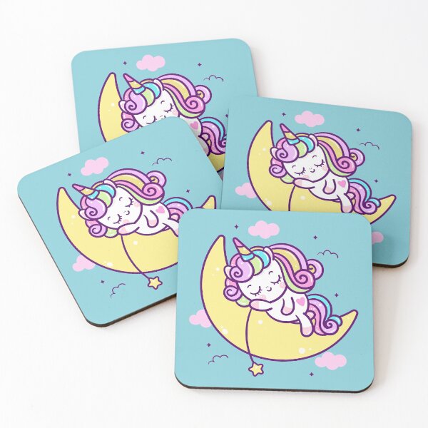 Item preview, Kawaii Cute Colorful Sleeping Unicorn on the moon designed and sold by YuliyaR.