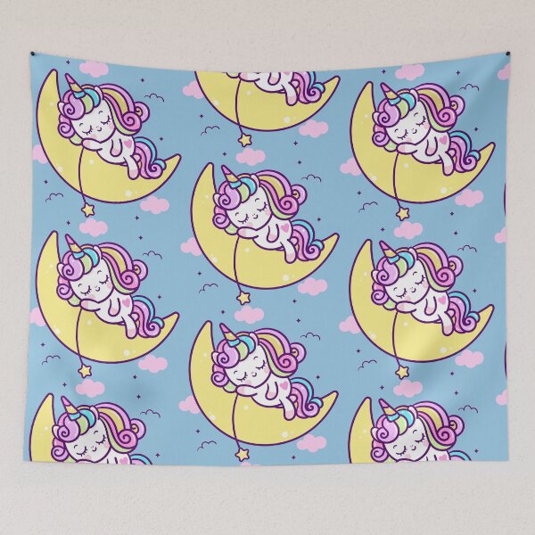 Item preview, Kawaii Cute Colorful Sleeping Unicorn on the moon designed and sold by YuliyaR.