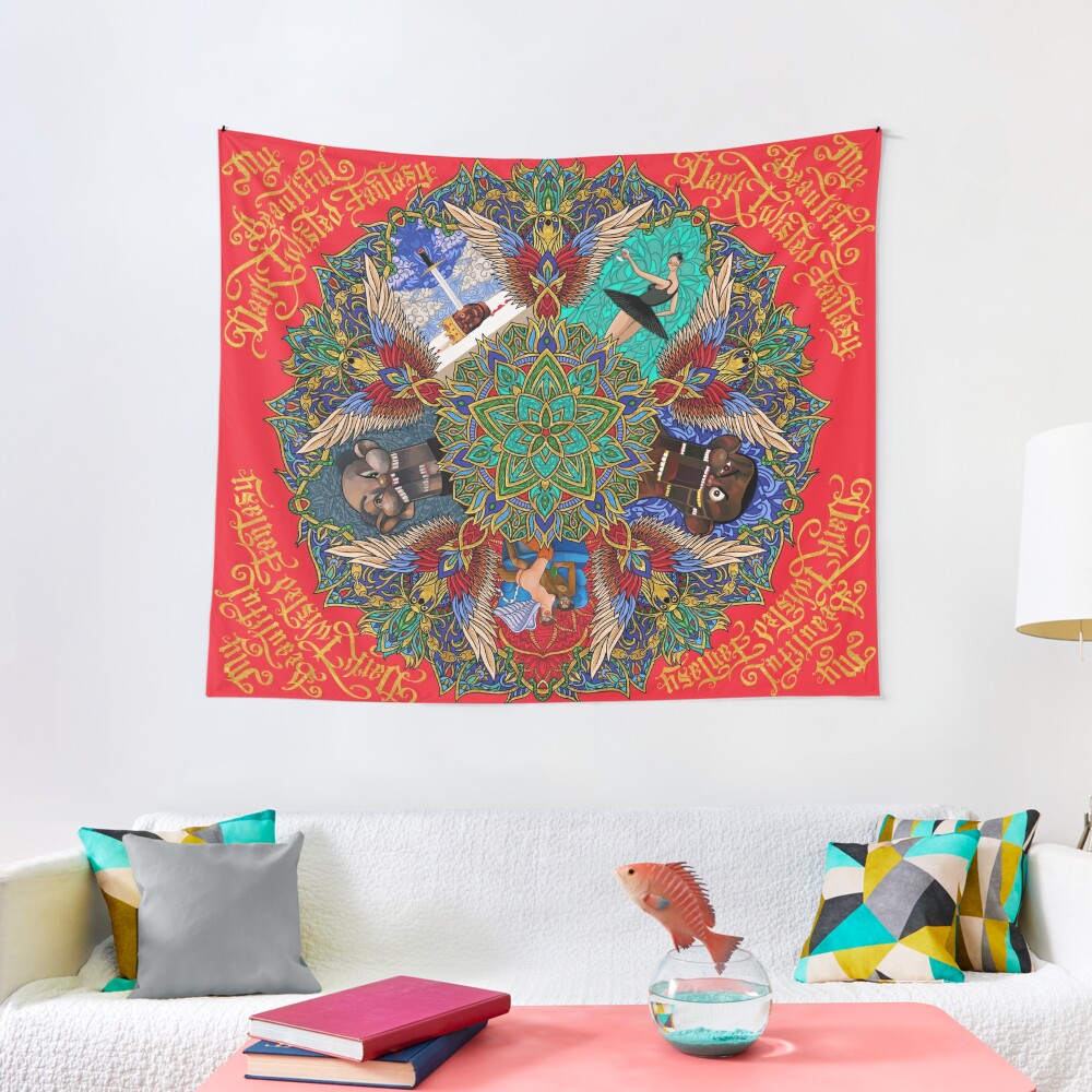 Disover My Beautiful Dark Twisted Fantasy Mandala Tapestry
