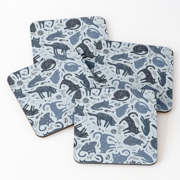 Item preview, Vector greyish light blue monochrome mystery cat pen sketch seamless pattern.  designed and sold by jamiesoondesign.