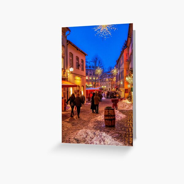 Night winter street scene in Bamberg, Germany Greeting Card