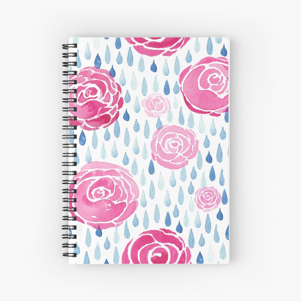Raindrops on roses - white background Spiral Notebook