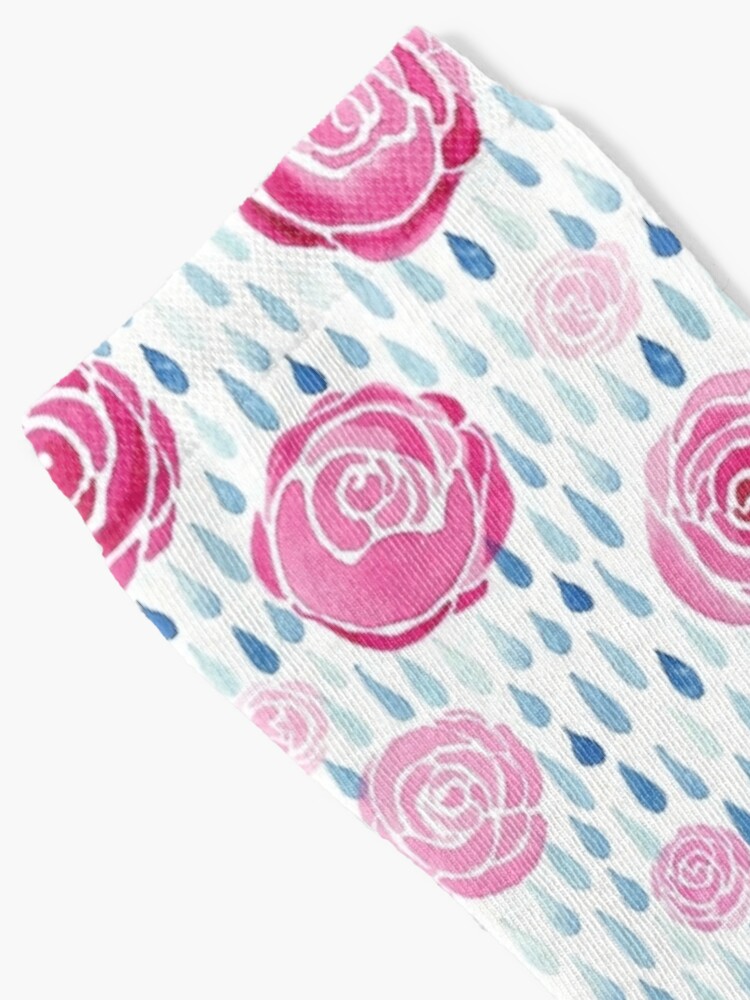 Alternate view of Raindrops on roses - white background Socks